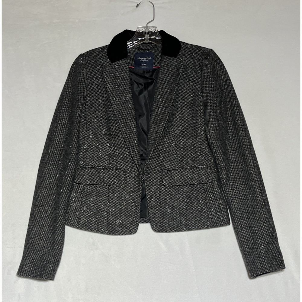 American Eagle Outfitters Blazer Tweed Wool Blend XS Black Sparkle Office Career
